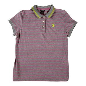 U.S. Polo Assn. Kids XL Striped Polo Shirt Gray Pink Short Sleeve